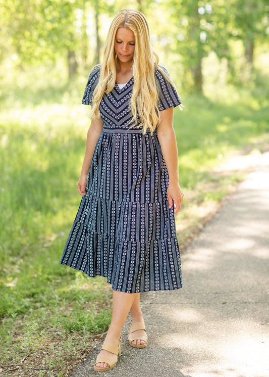 Navy Short Sleeve Floral Maxi Dress - FINAL SALE Dresses