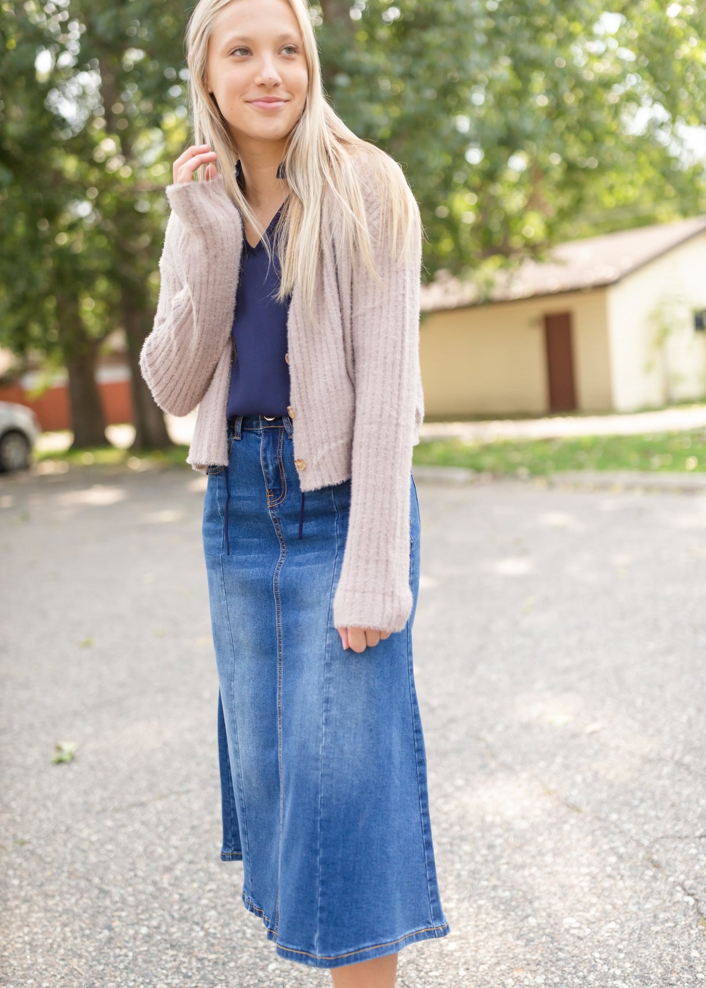 Navy Sleeveless Pleated Ruffle Top Tops VOY