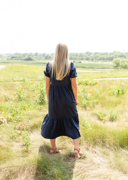 Navy Square Neck Midi Dress - FINAL SALE Dresses