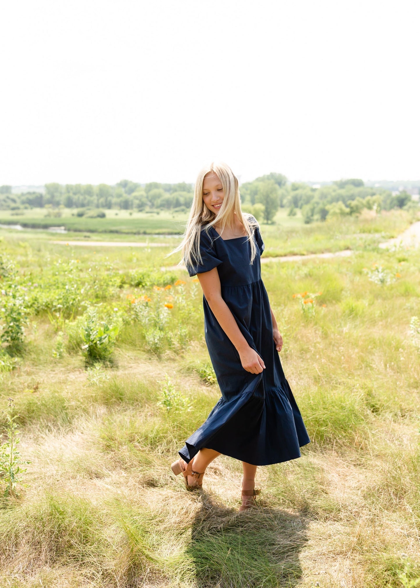 Navy Square Neck Midi Dress - FINAL SALE Dresses