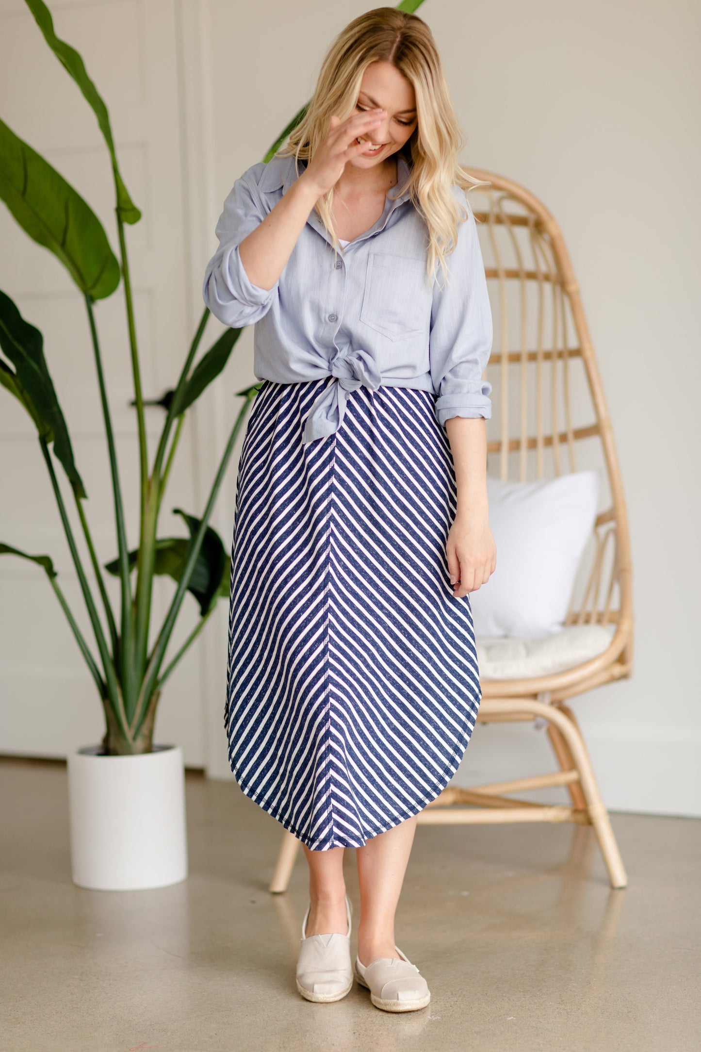 Navy Stripe + Belted Midi Dress - FINAL SALE Dresses