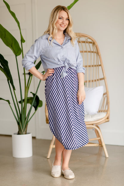 Navy Stripe + Belted Midi Dress - FINAL SALE Dresses