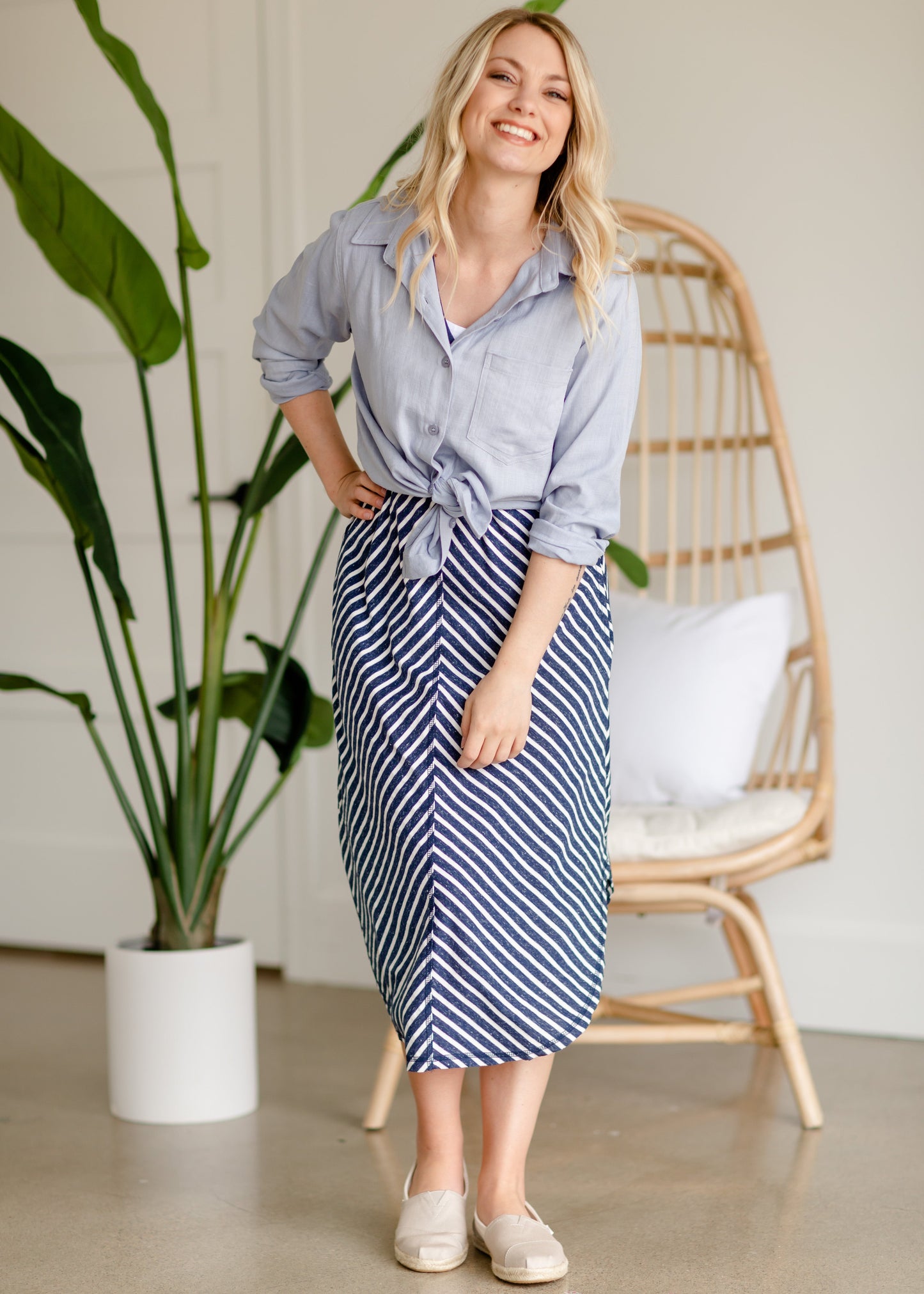 Navy Stripe + Belted Midi Dress - FINAL SALE Dresses