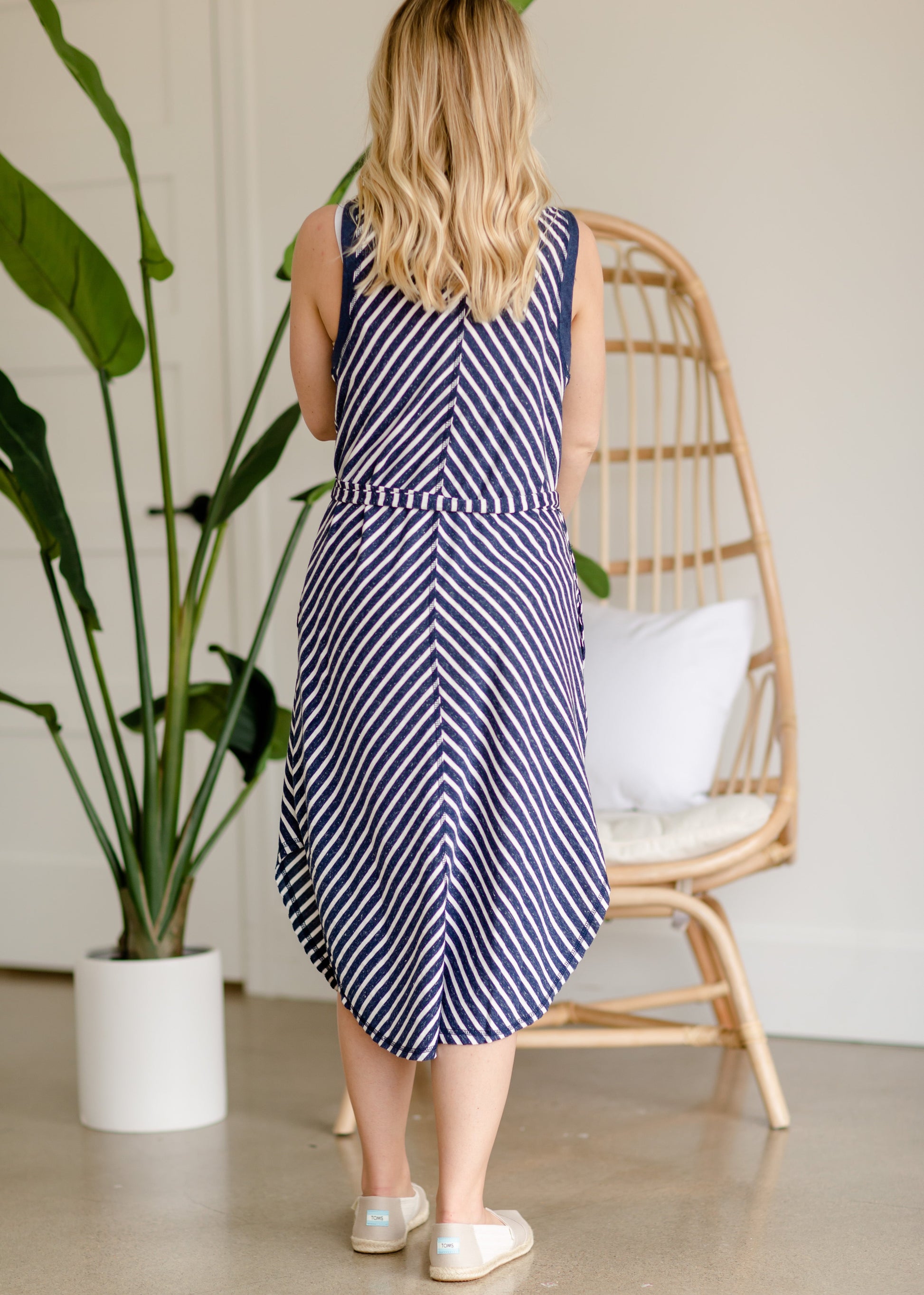 Navy Stripe + Belted Midi Dress - FINAL SALE Dresses