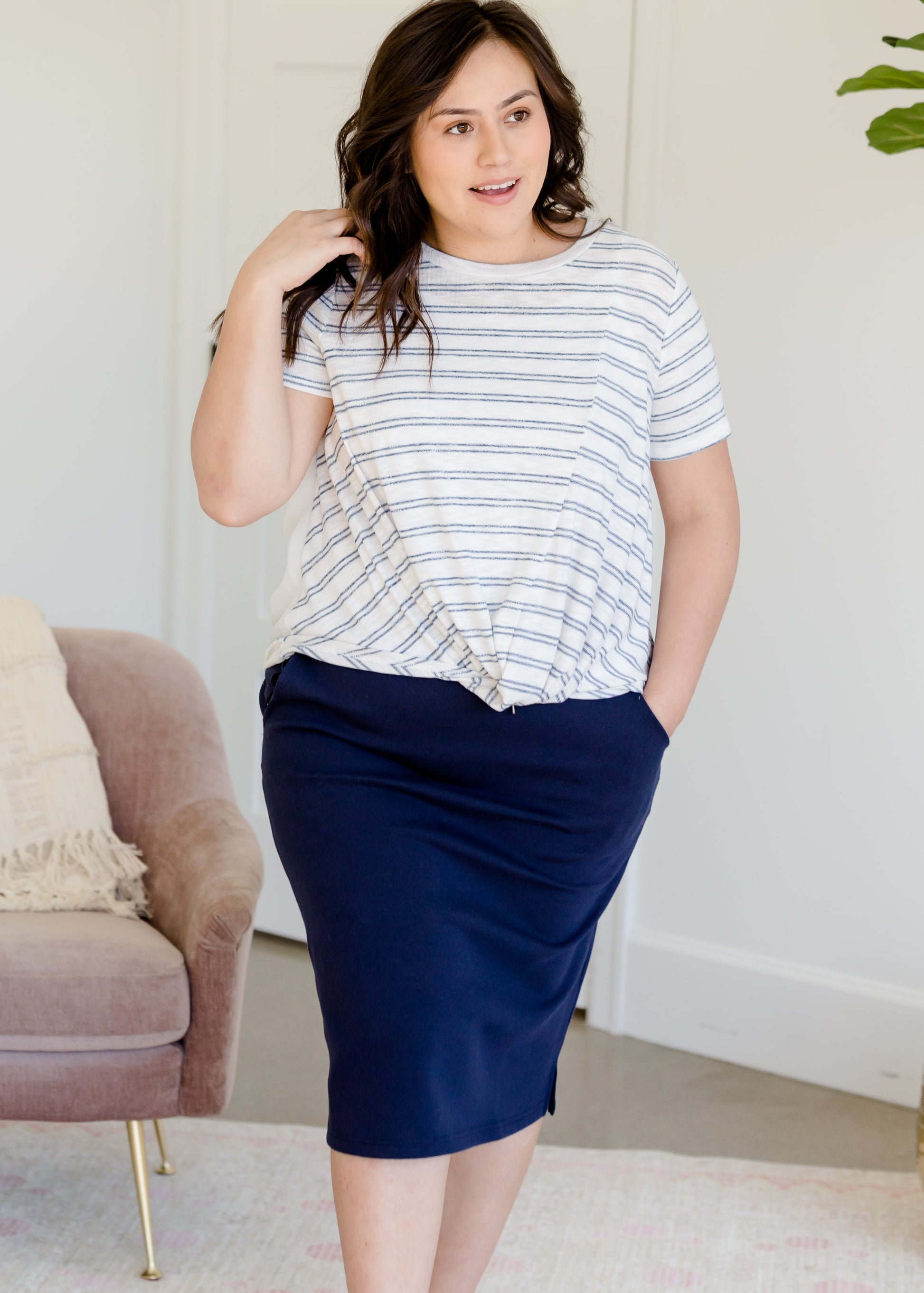 Navy Striped Crewneck Tee - FINAL SALE Tops