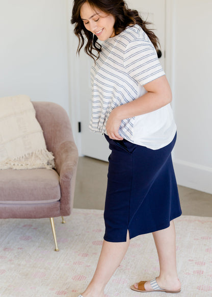 Navy Striped Crewneck Tee - FINAL SALE Tops