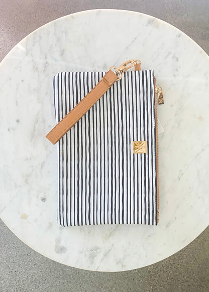 Navy Striped Zipper Clutch - FINAL SALE Accessories