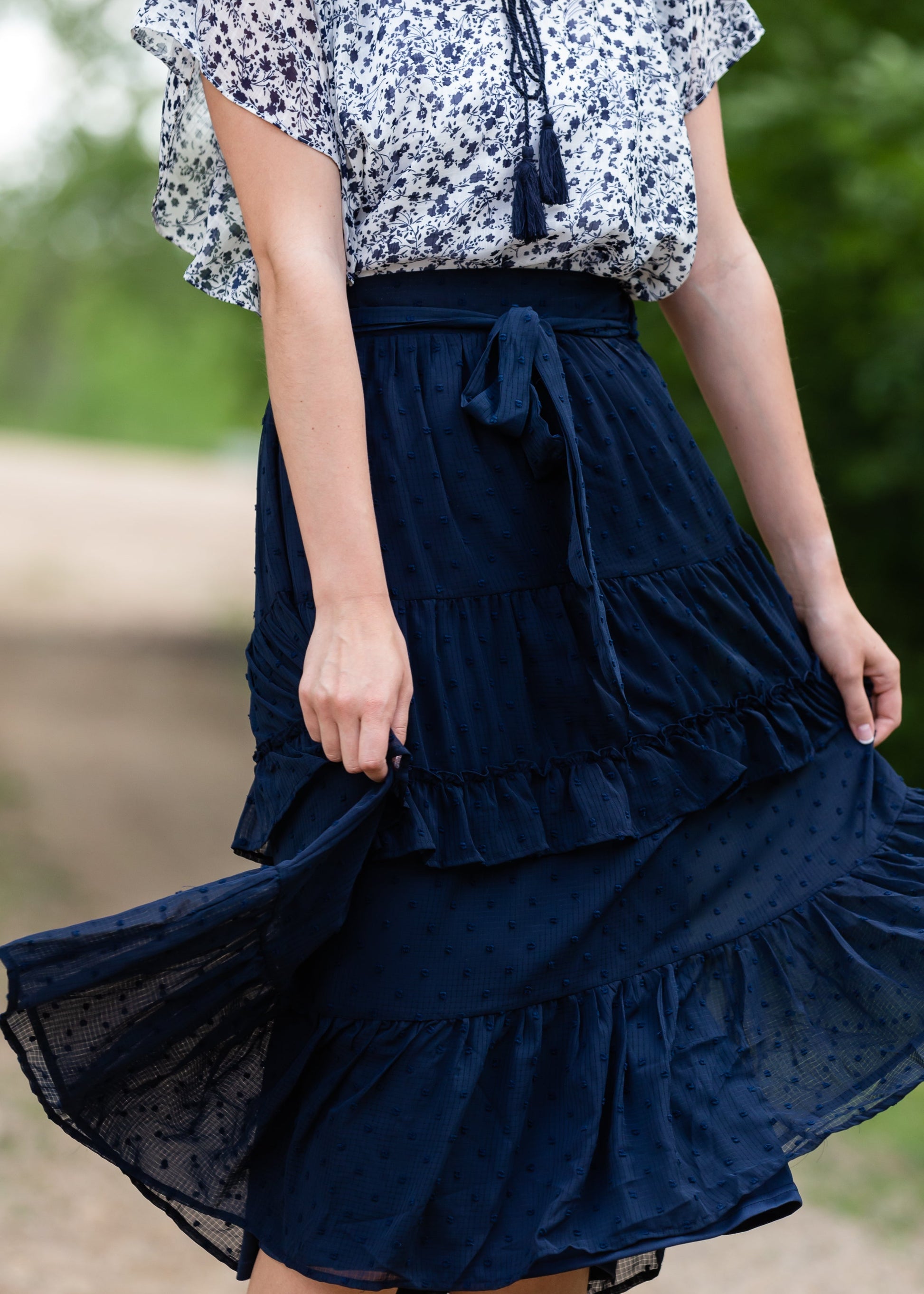 Navy Swiss Dot Tiered Midi Skirt - FINAL SALE Skirts