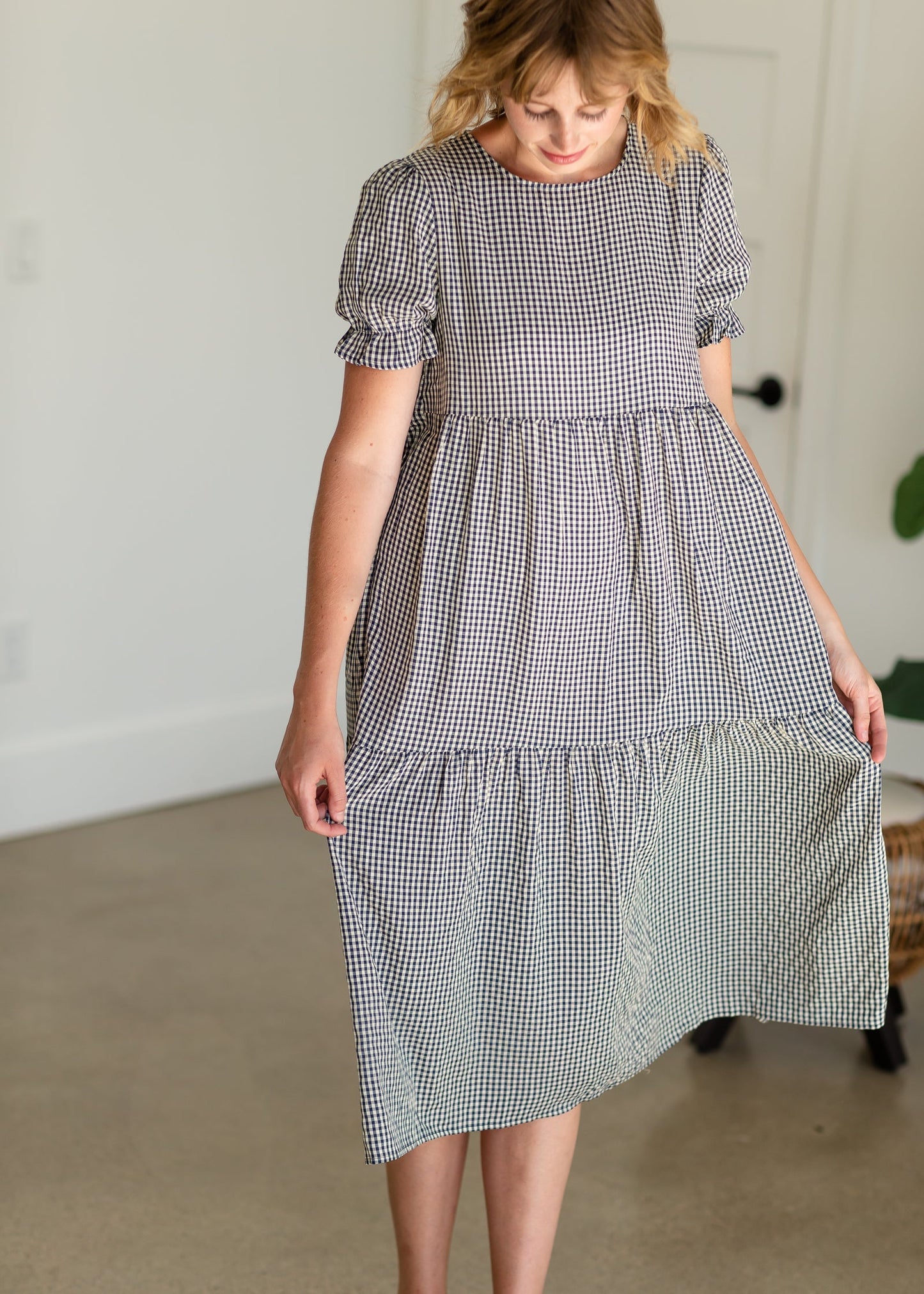 Navy Tiered Gingham Midi Dress -FINAL SALE Dresses