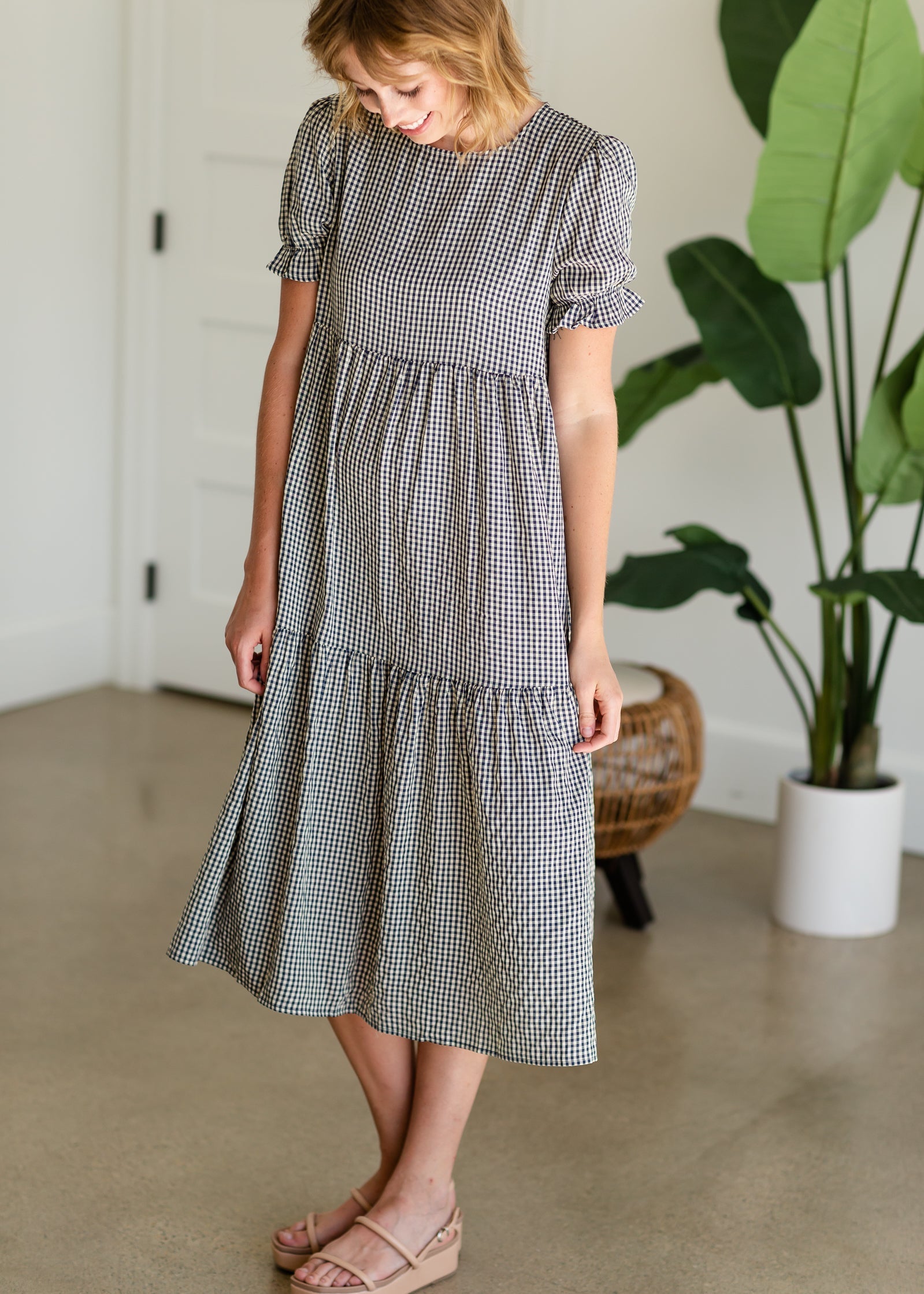 Navy Tiered Gingham Midi Dress -FINAL SALE Dresses