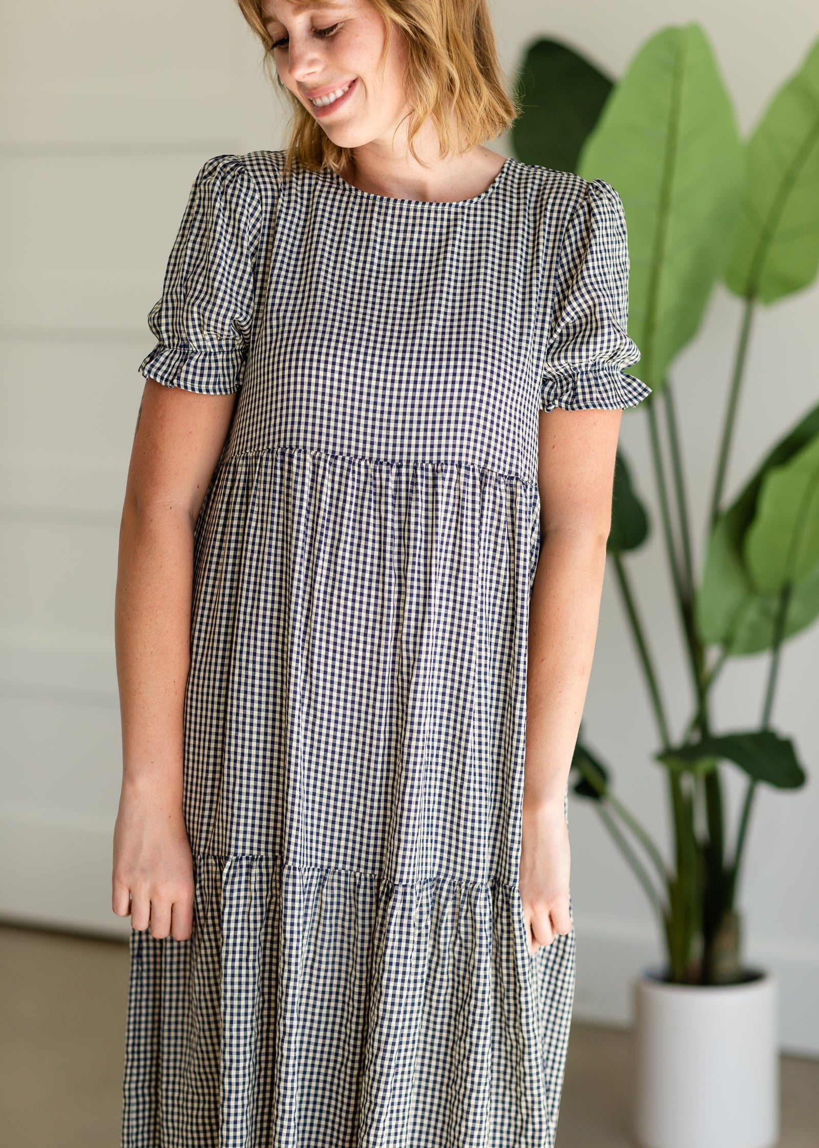 Navy Tiered Gingham Midi Dress -FINAL SALE Dresses