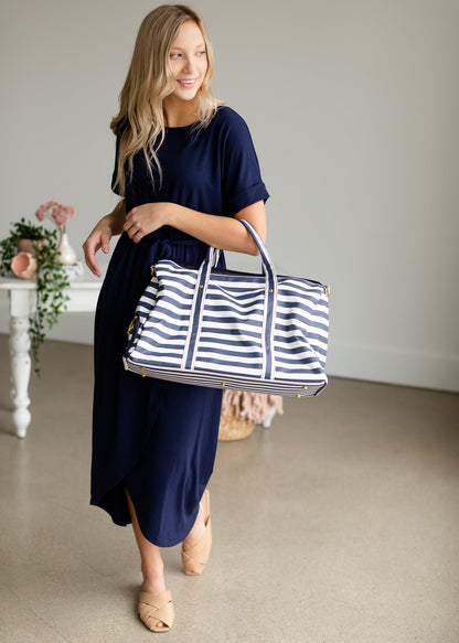 Navy + White Striped Weekender Duffle Bag - FINAL SALE Accessories