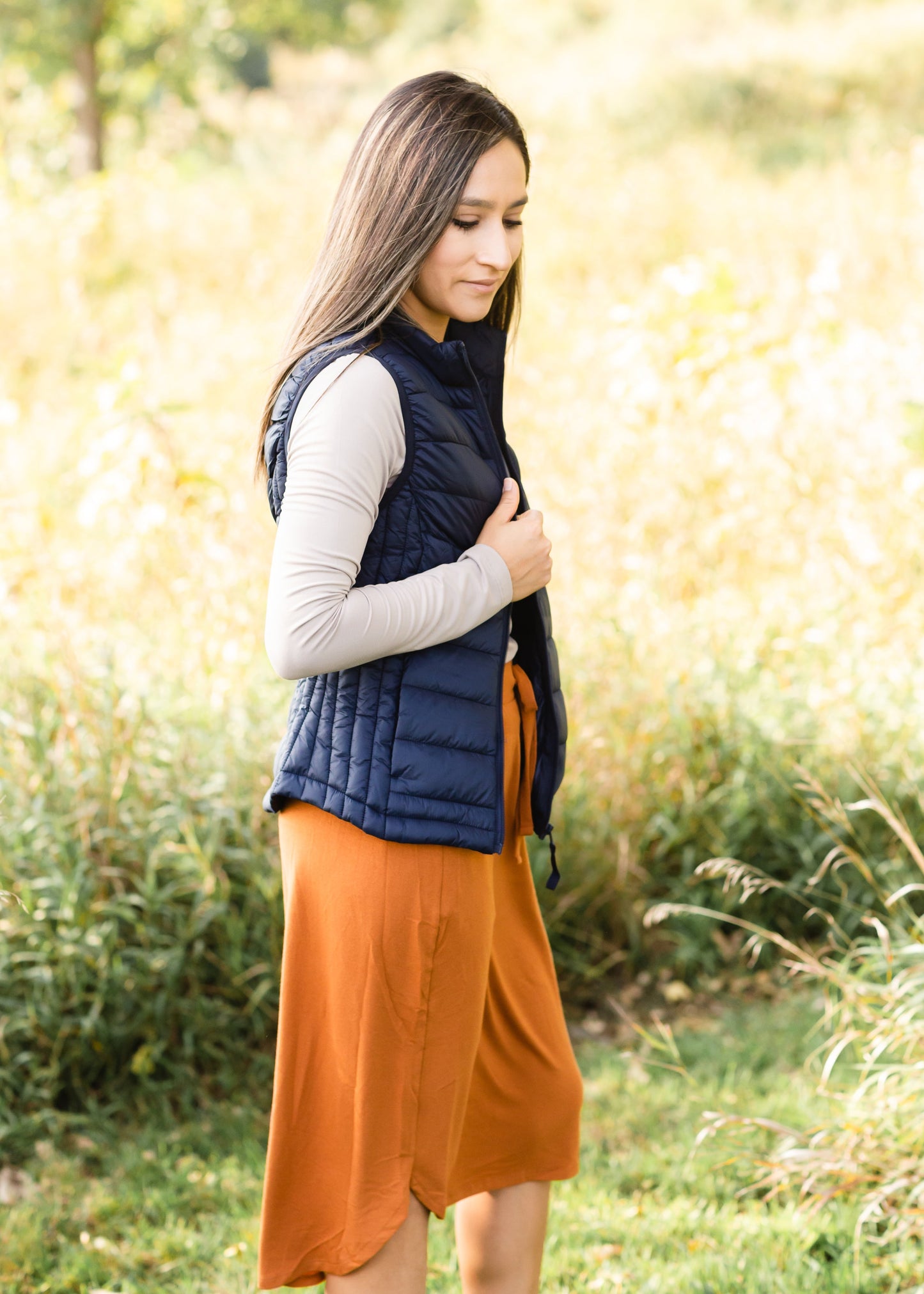 Navy Zip Up Padded Vest - FINAL SALE Tops