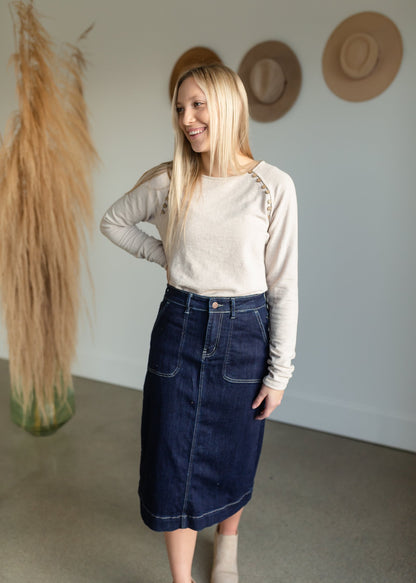 Neutral Button Detail Knit Top Tops Doe and Rae