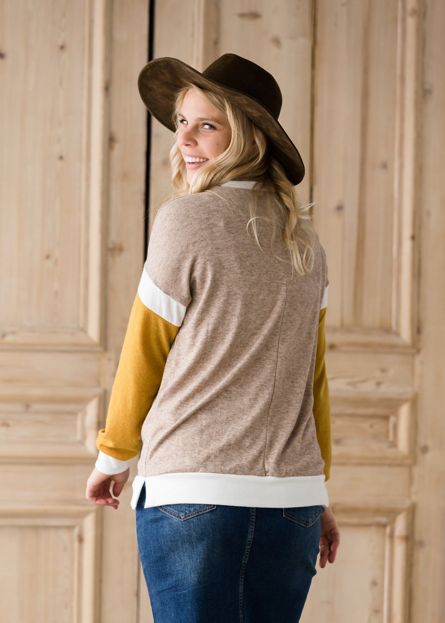 Neutral Knit Top With Pocket - FINAL SALE Tops