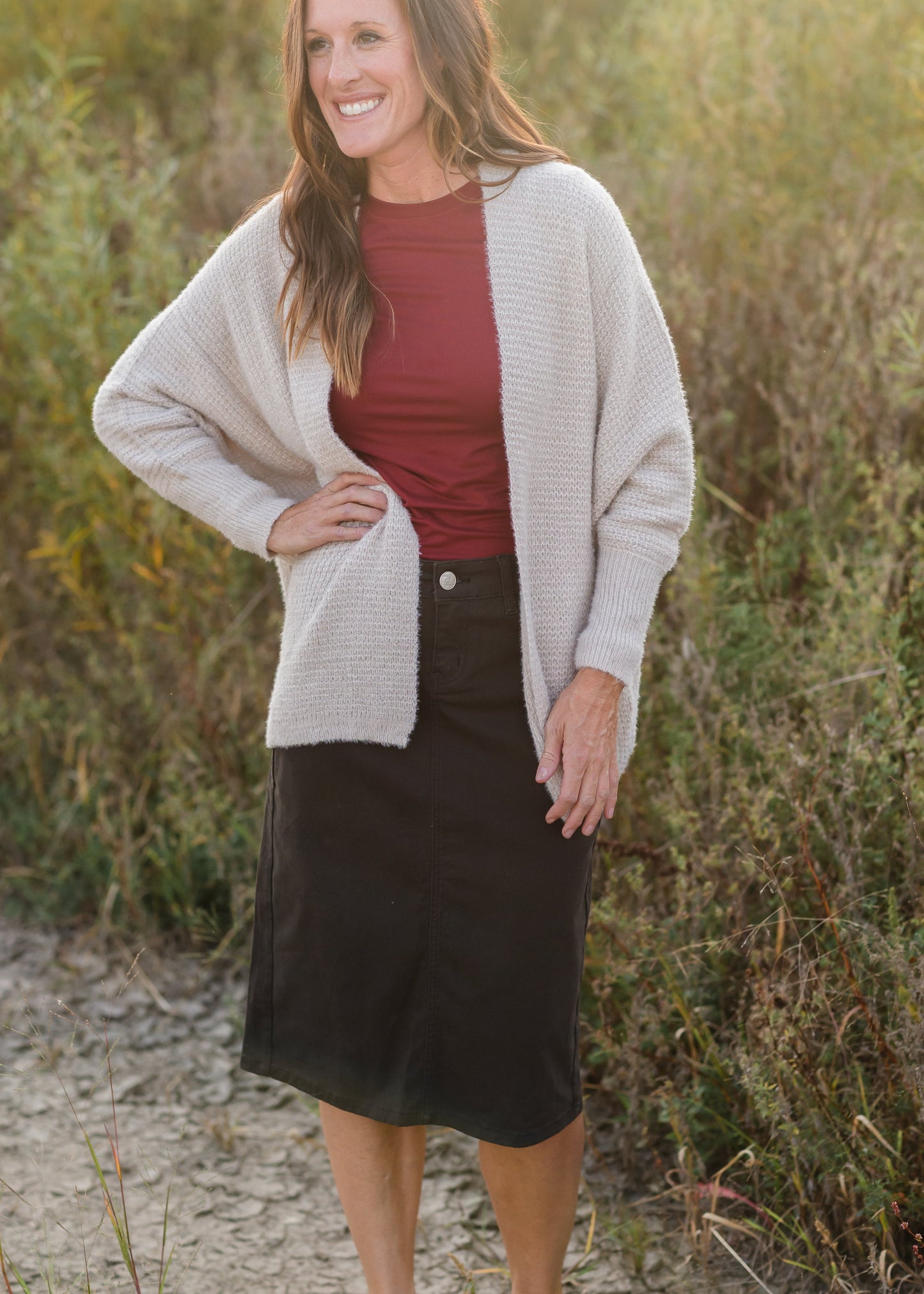 Oatmeal Open Front Dolman Sleeve Waffle Cardigan - FINAL SALE Tops