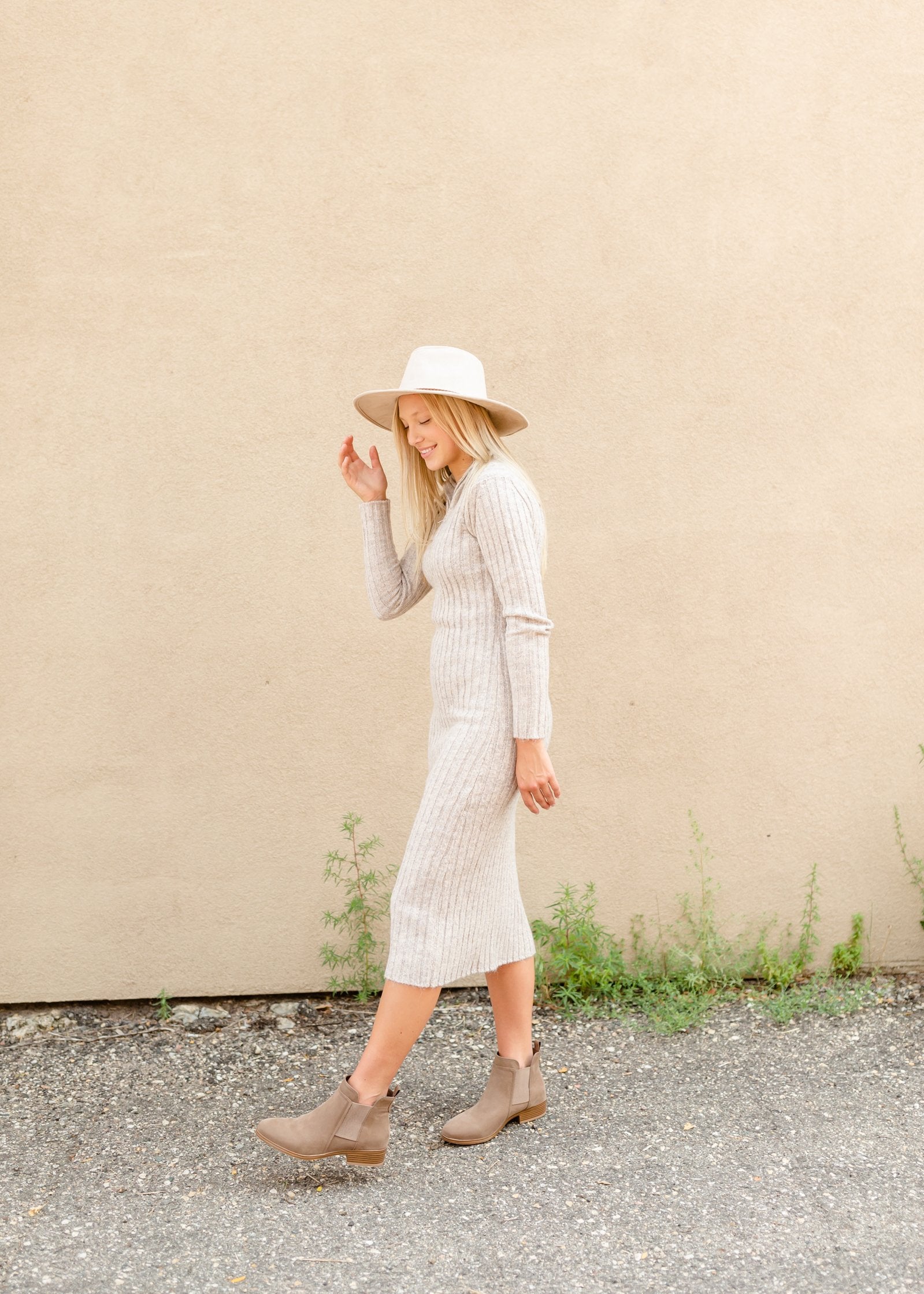 Oatmeal Rib Knit Turtleneck Dress Dresses LUSH