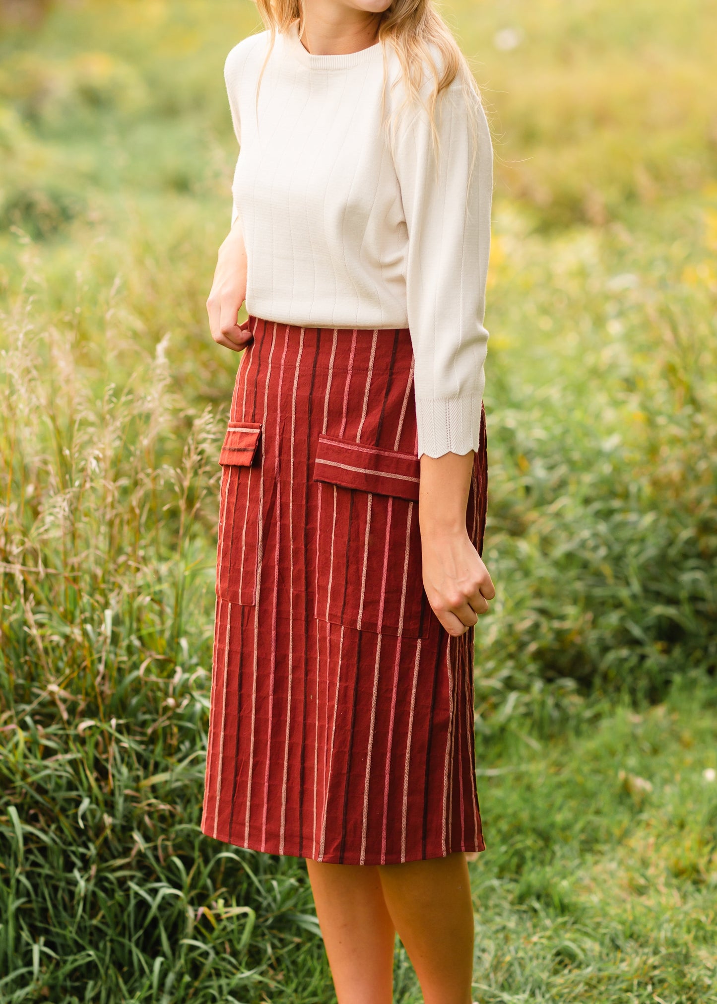 Oatmeal Scalloped Detail Sweater Tops