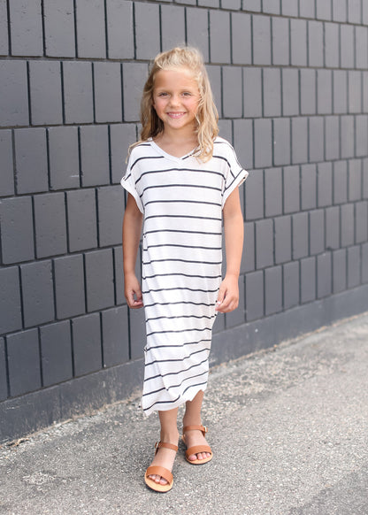 Cream and Black striped girls modest maxi dress