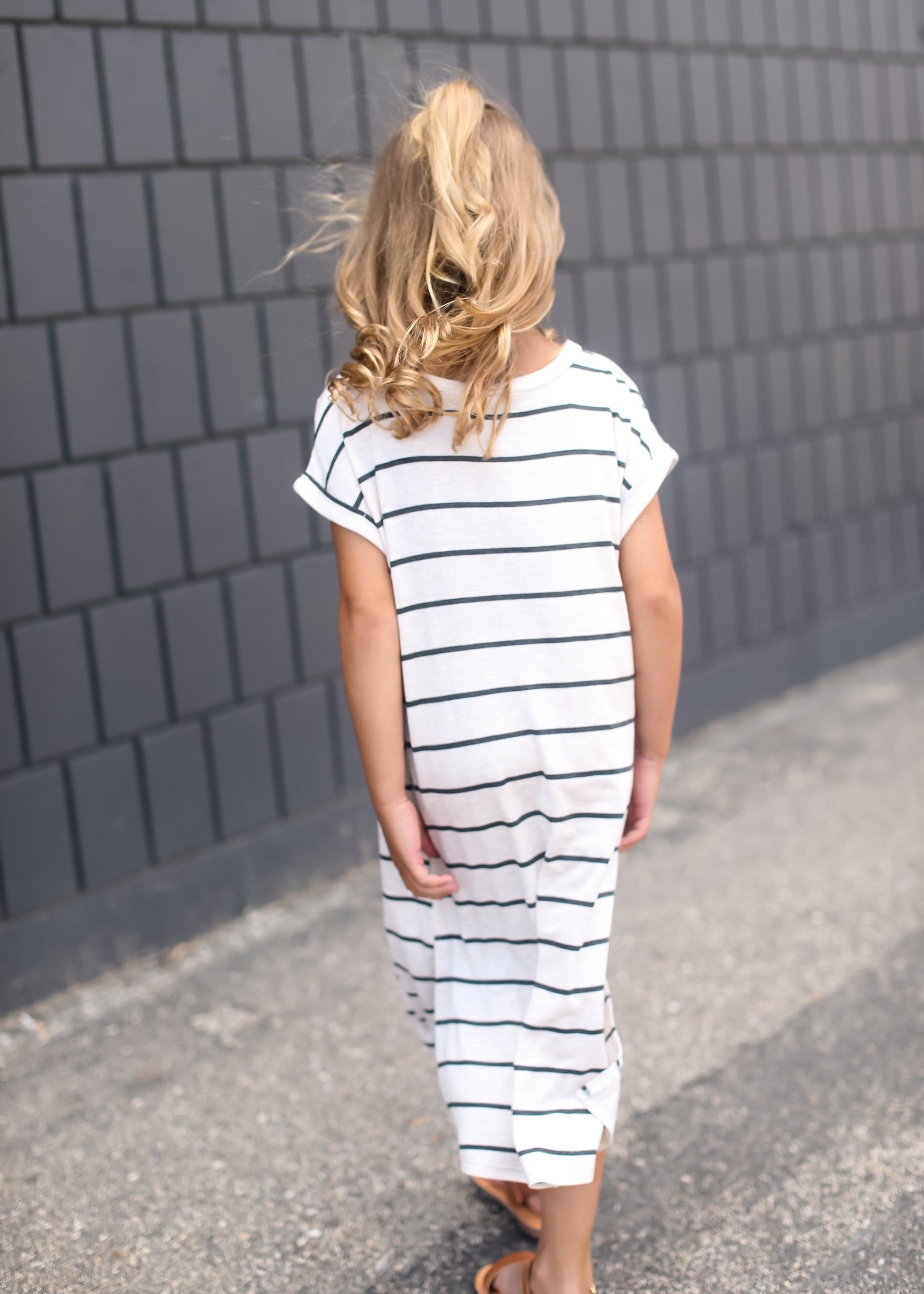 Cream and Black striped girls modest maxi dress