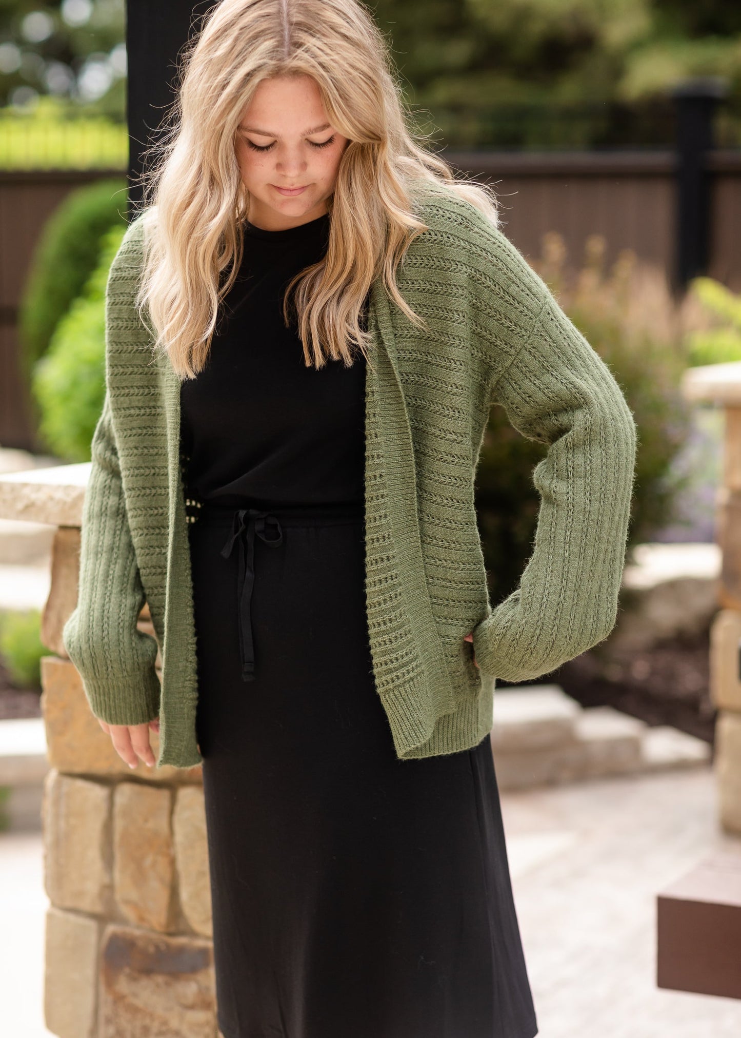 Olive Balloon Sleeve Cardigan - FINAL SALE Tops