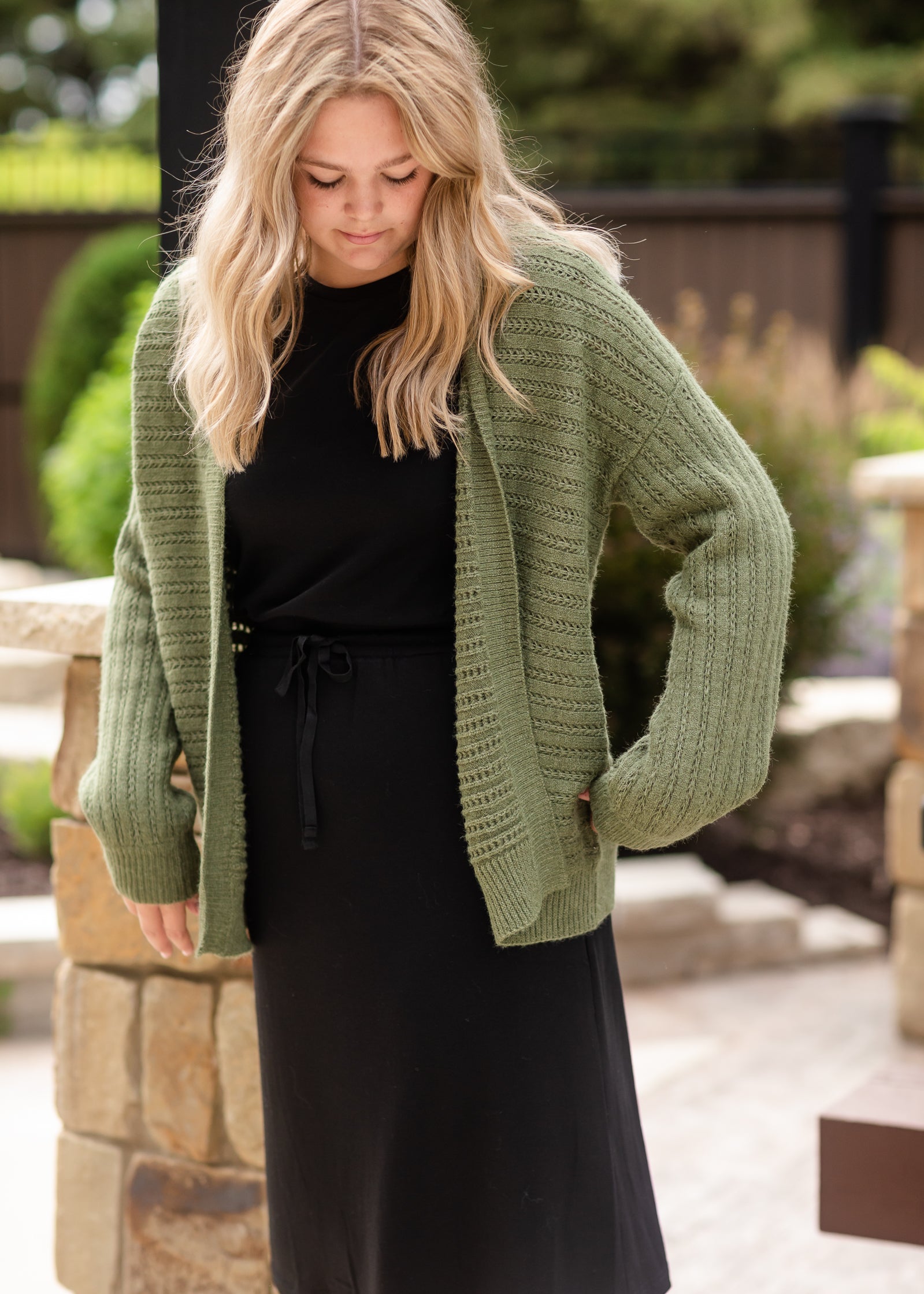 Olive Balloon Sleeve Cardigan - FINAL SALE Tops