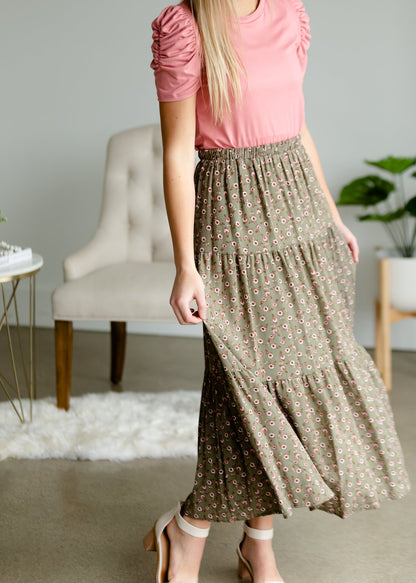 Olive + Blush Floral Tiered Midi Skirt - FINAL SALE Skirts