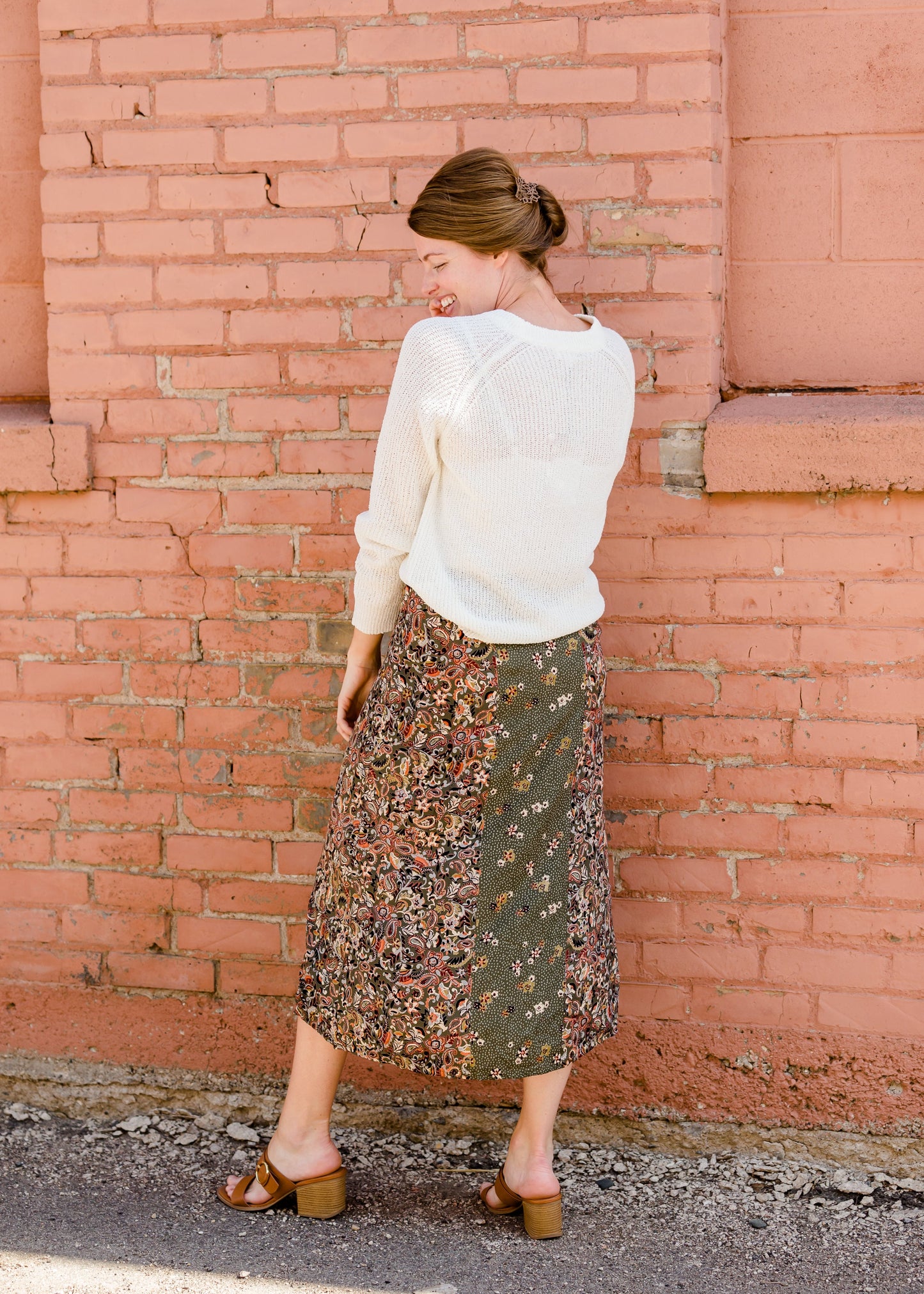 Olive Button Front Floral Midi Skirt - FINAL SALE Skirts