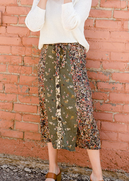 Olive Button Front Floral Midi Skirt - FINAL SALE Skirts