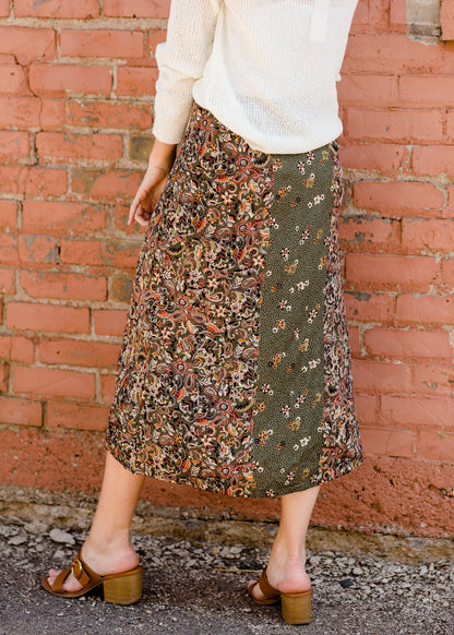 Olive Button Front Floral Midi Skirt - FINAL SALE Skirts