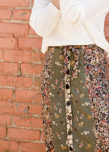 Olive Button Front Floral Midi Skirt - FINAL SALE Skirts