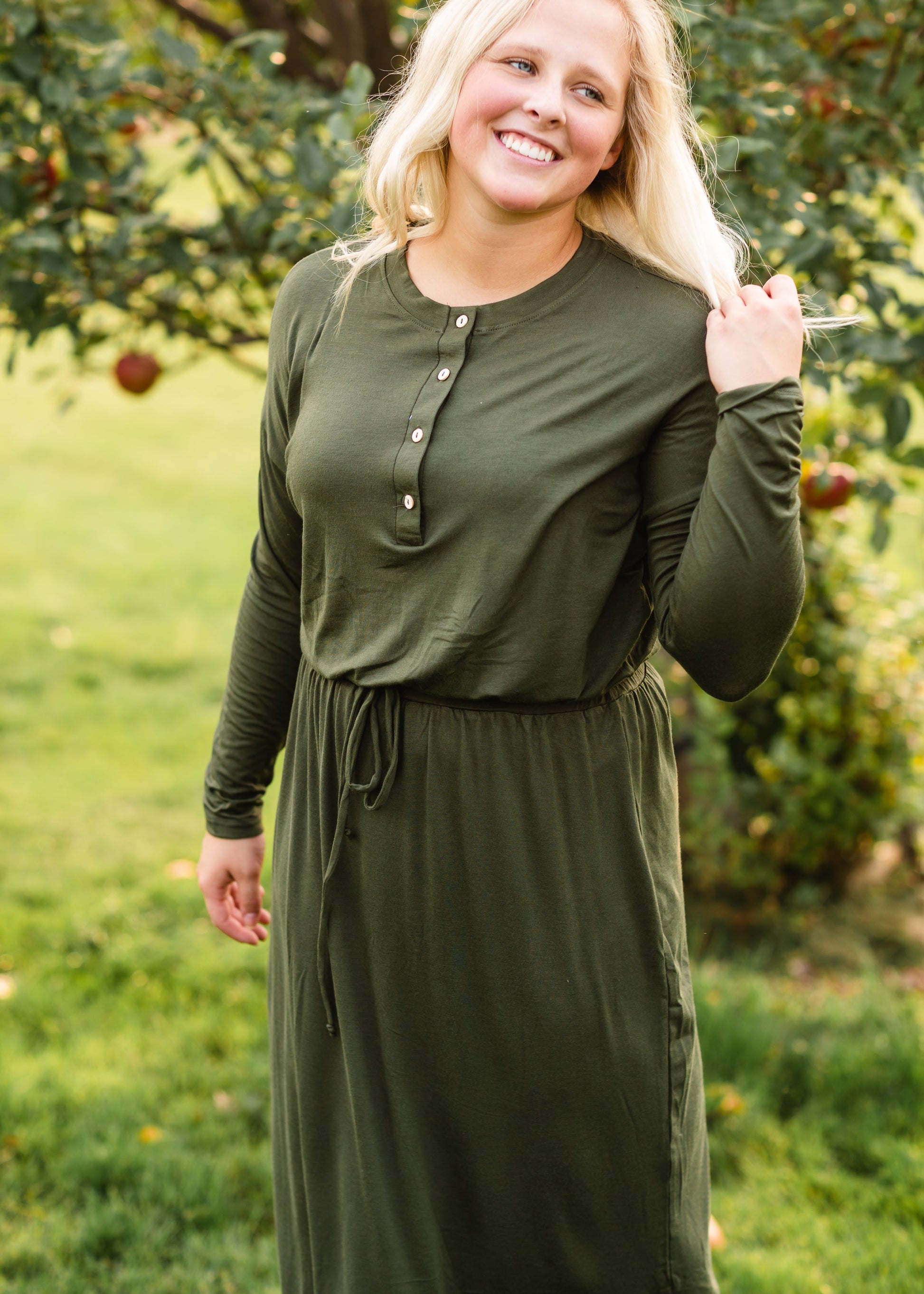 Olive Button Front Henley Midi Dress - FINAL SALE Dresses