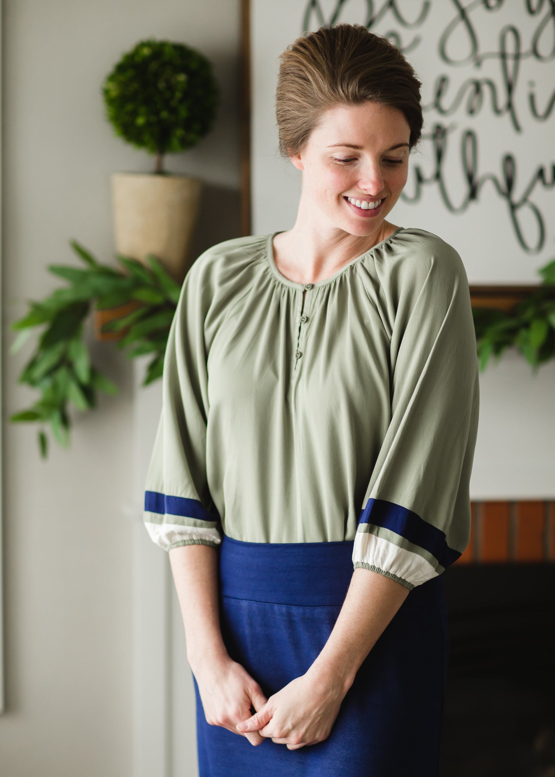 Olive Button Up Blouse - FINAL SALE Tops