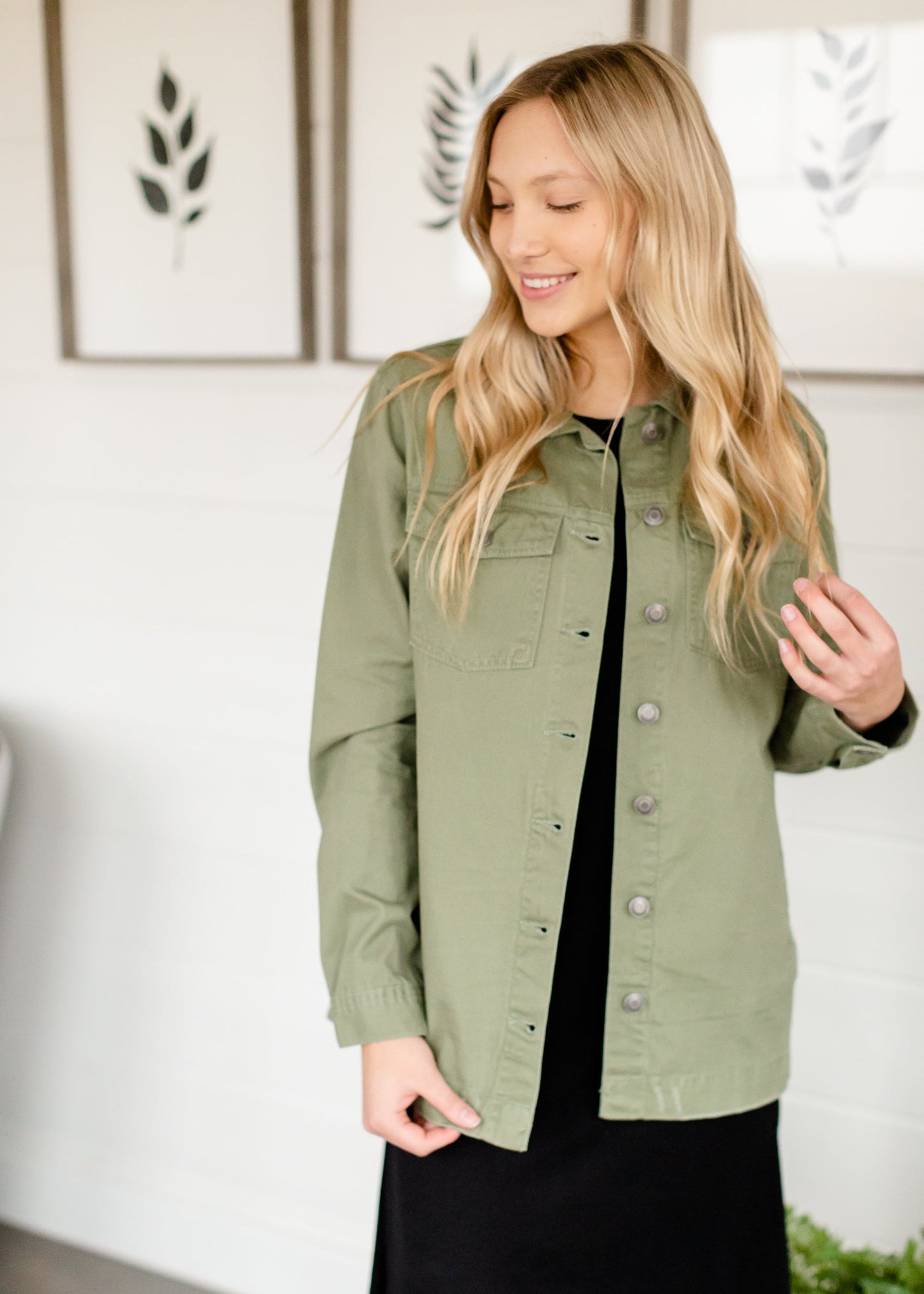 Olive Cargo Button Up Jacket Tops