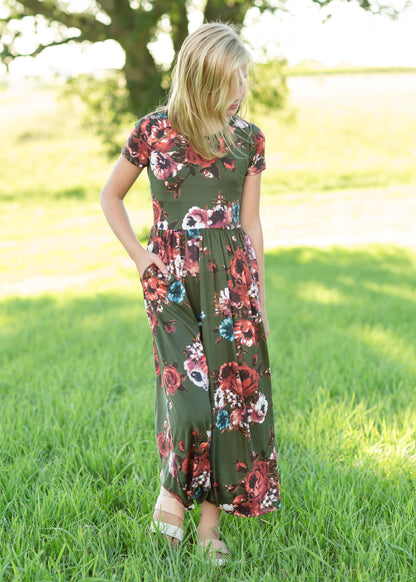 Olive Floral Fit and Flare Maxi Dress Dresses