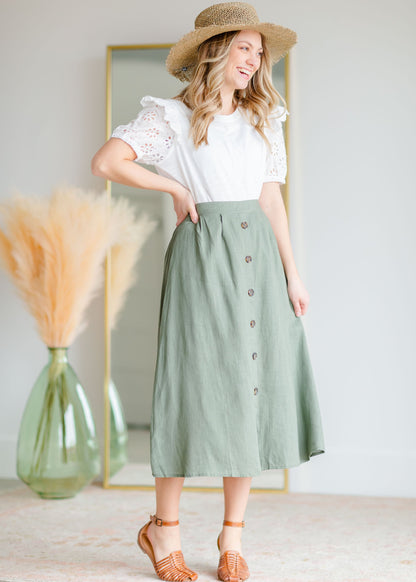 Olive Green Button Up Midi Skirt Skirts Hayden Los Angeles