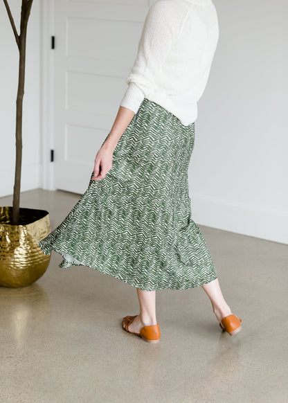 Olive Leaf Printed Midi Skirt Skirts