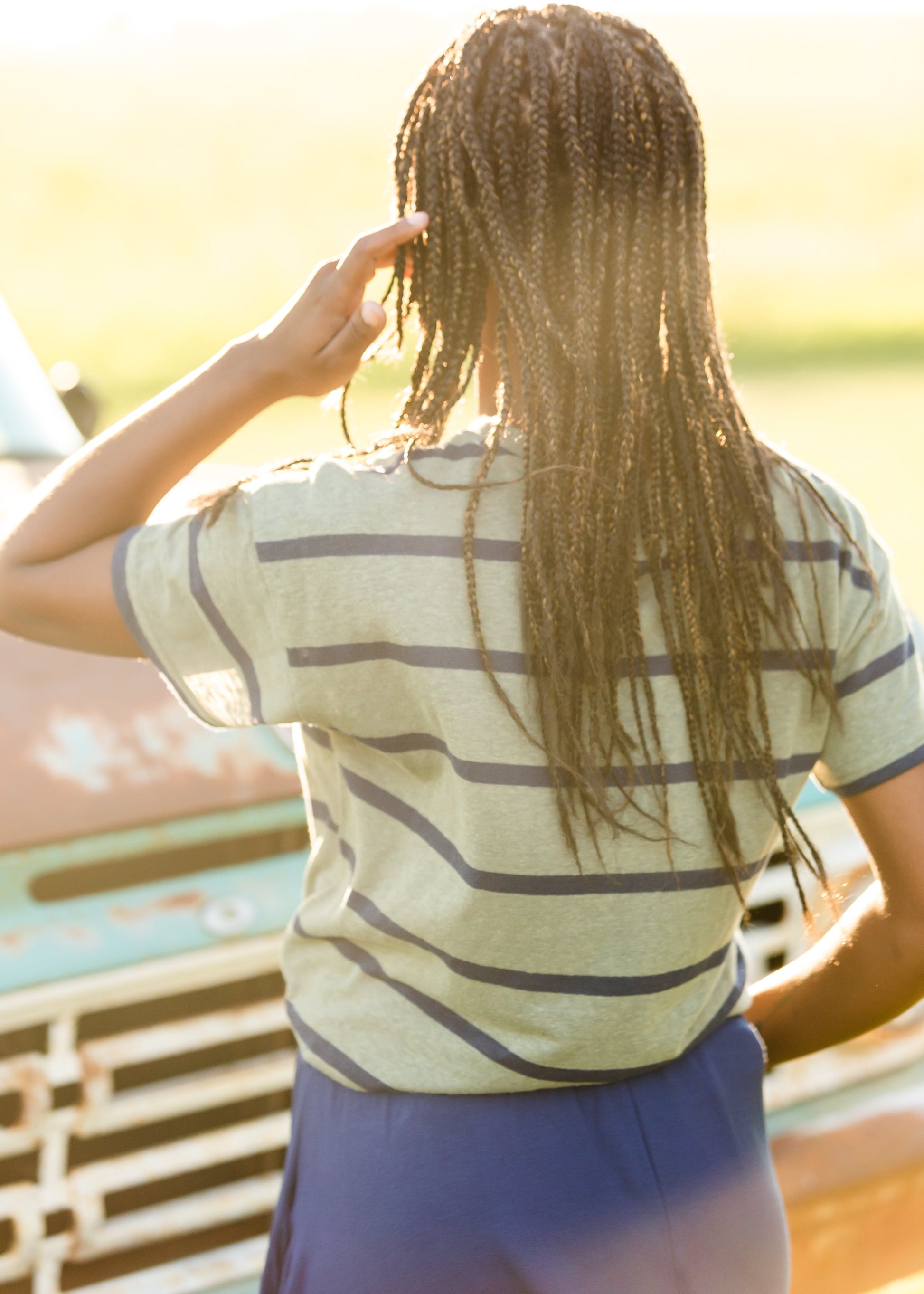 Olive + Navy Striped Basic Tee Tops