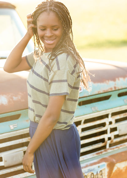 Olive + Navy Striped Basic Tee Tops