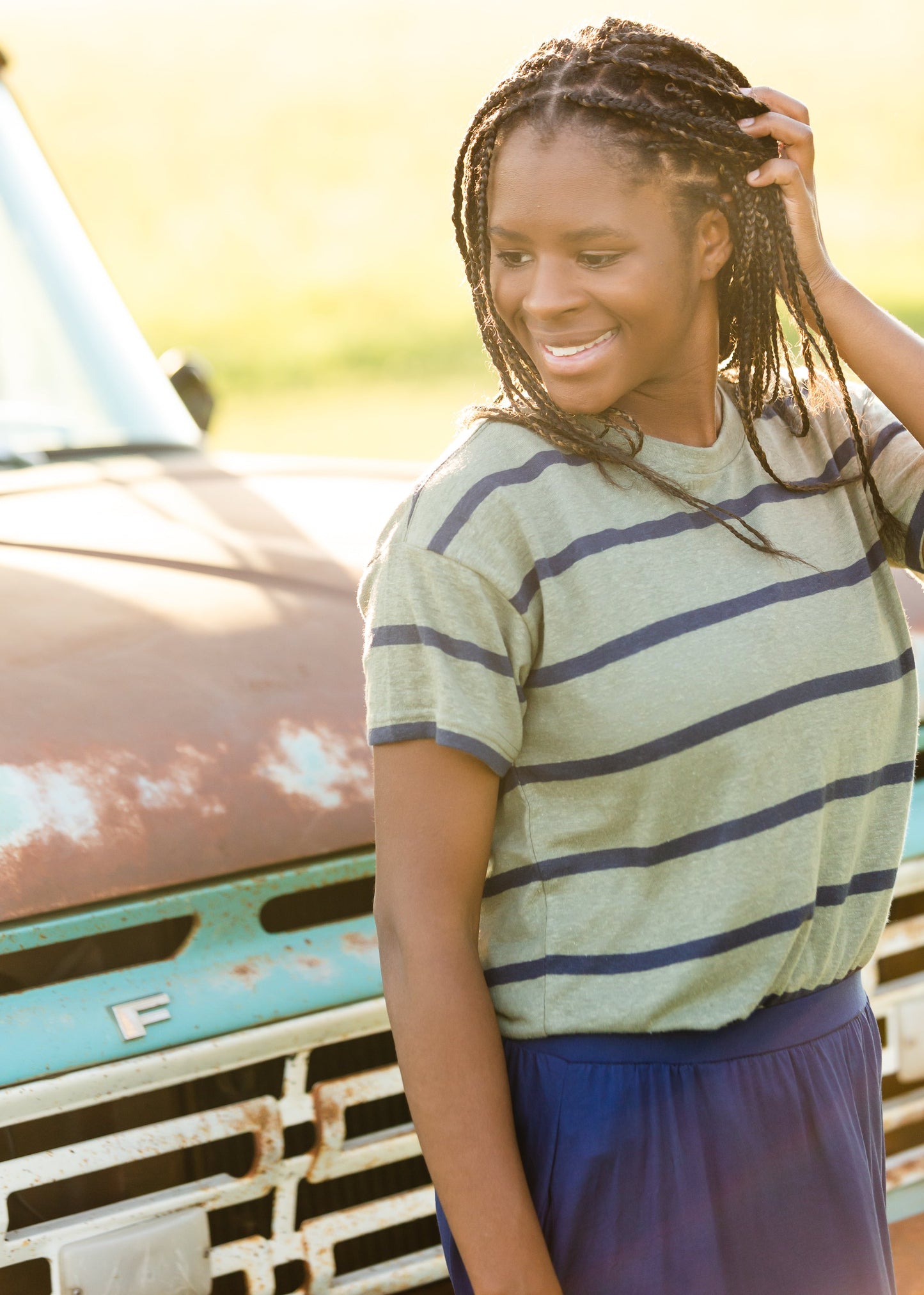 Olive + Navy Striped Basic Tee Tops