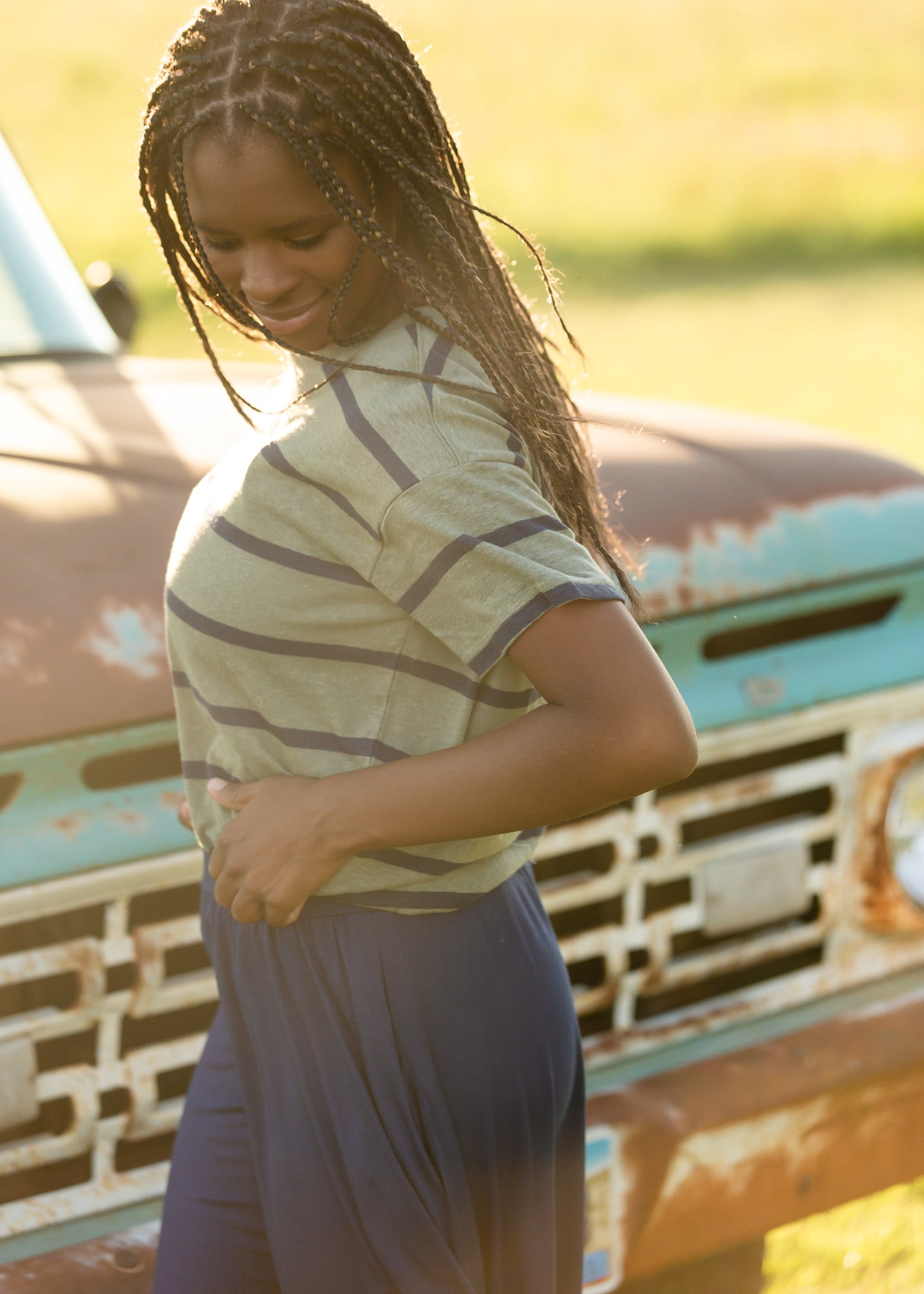 Olive + Navy Striped Basic Tee Tops