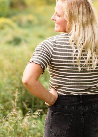 Olive + Pink Ribbed Striped Top - FINAL SALE Tops