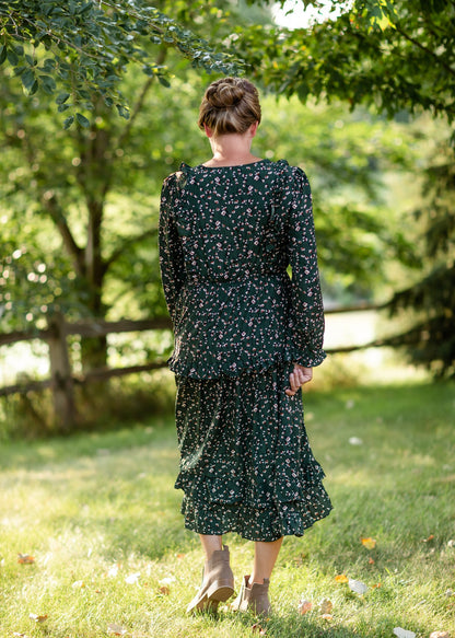 Olive Ruffle Shoulder Floral Midi Dress Dresses Hayden Los Angeles