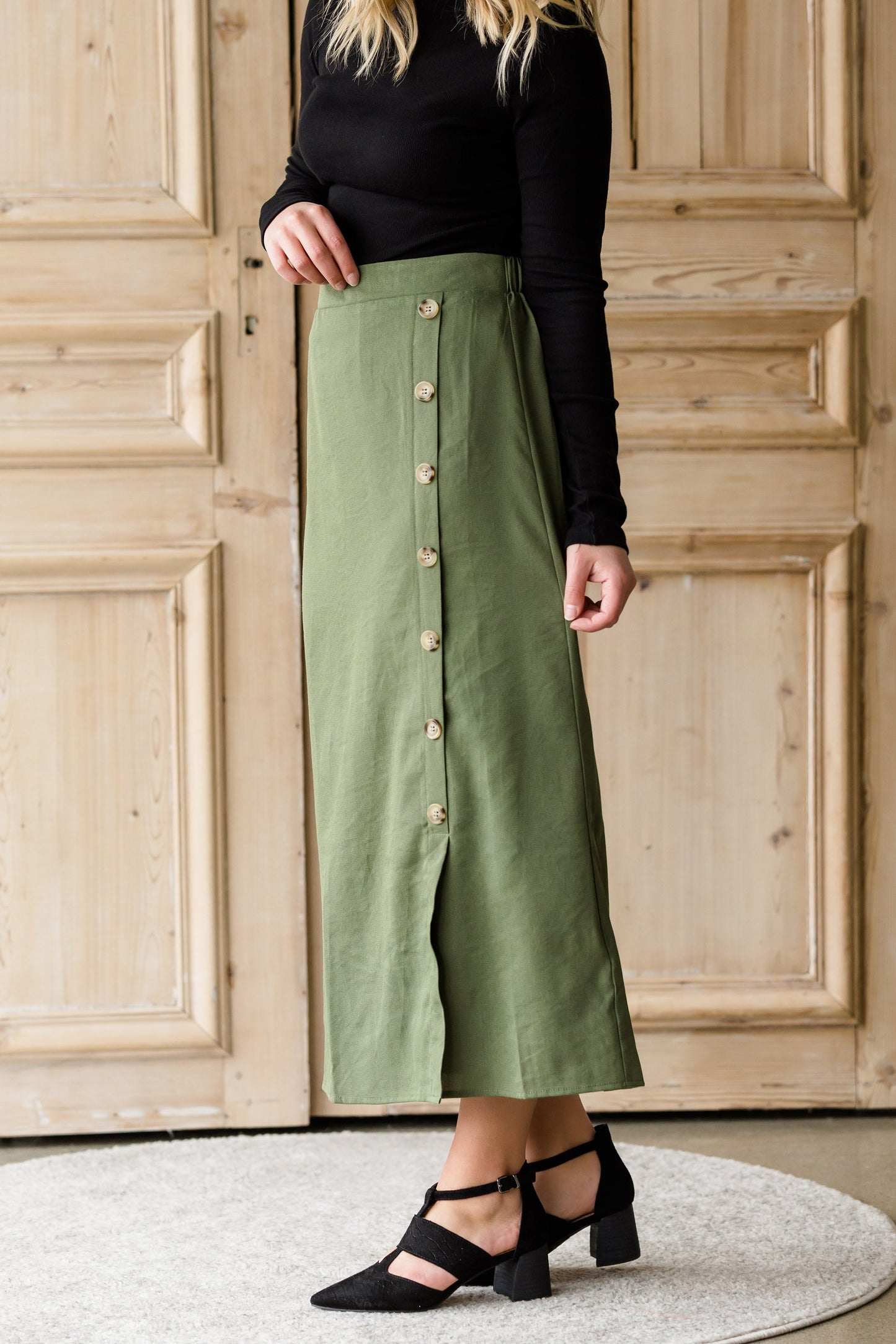 Olive Side Detail Midi Skirt - FINAL SALE Skirts