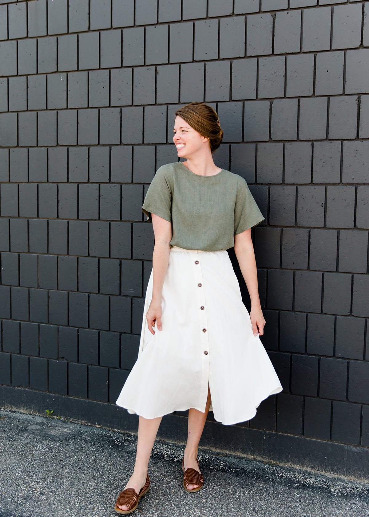 Olive blouse with a button detail