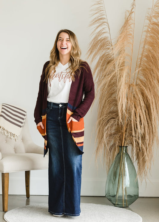 Open Front Long Striped Cardigan Layering Essentials