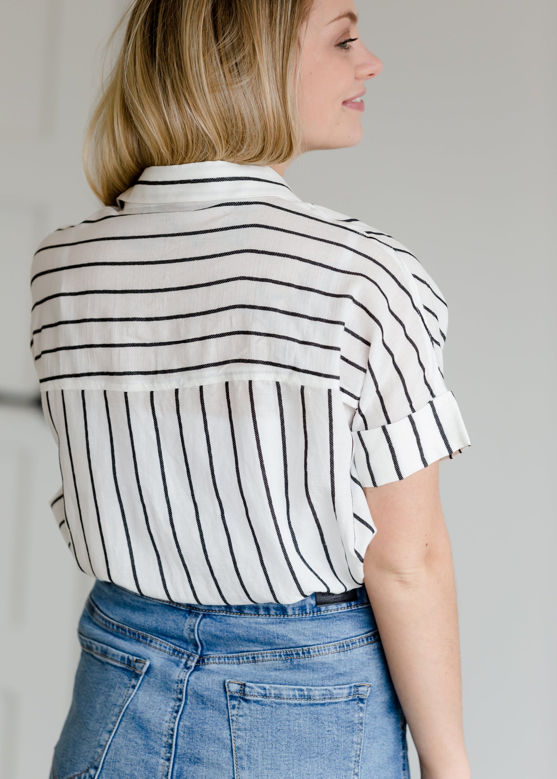 Oversized Button Up Striped Blouse - FINAL SALE Tops