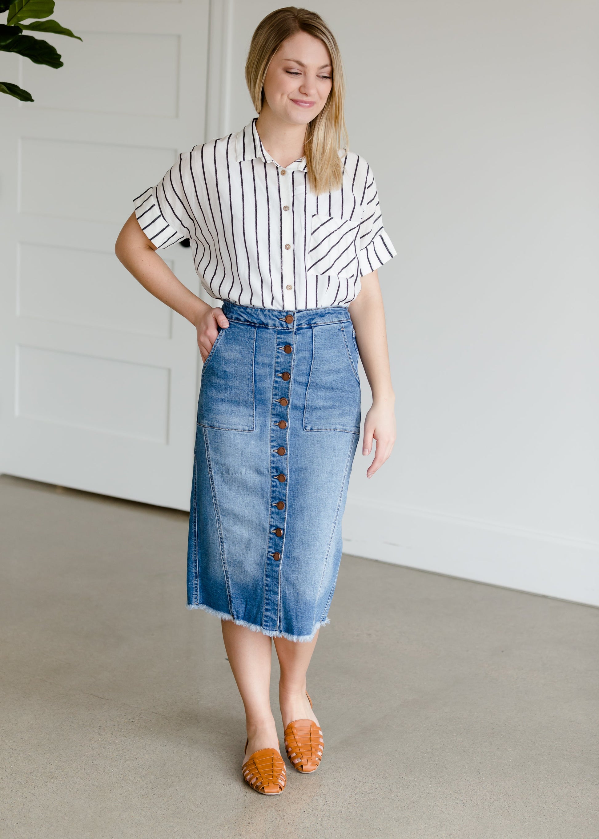 Oversized Button Up Striped Blouse - FINAL SALE Tops