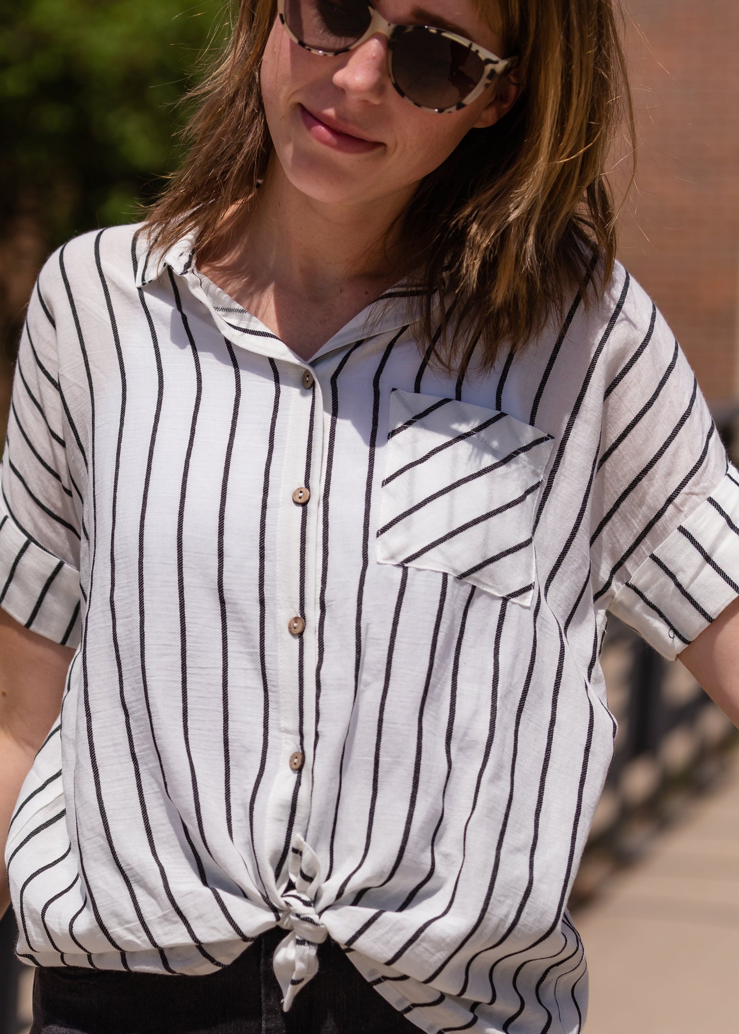 Oversized Button Up Striped Blouse - FINAL SALE Tops