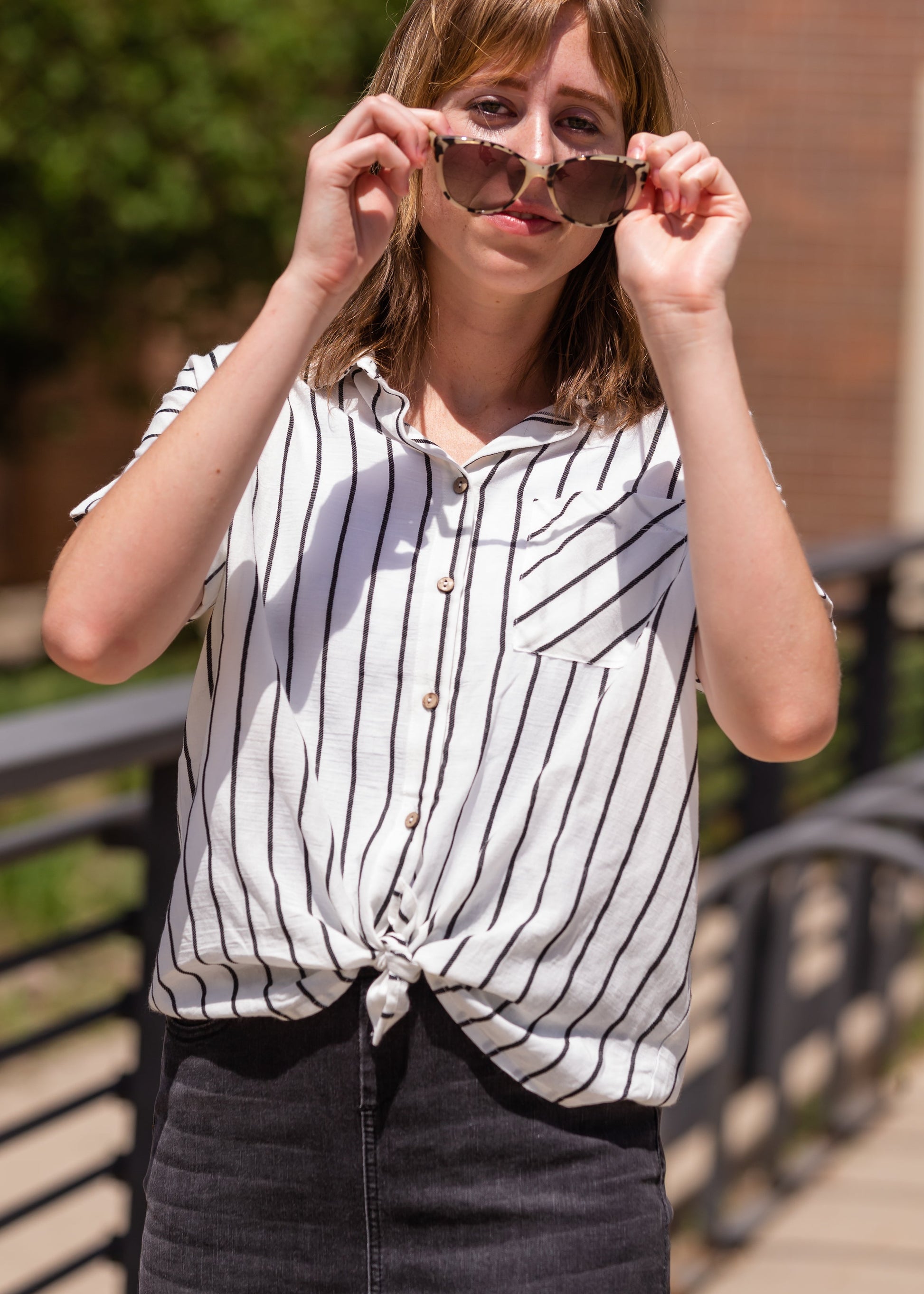 Oversized Button Up Striped Blouse - FINAL SALE Tops